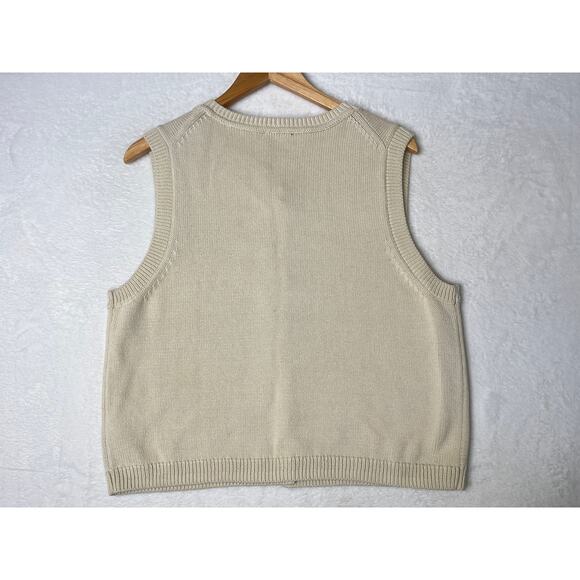 GAP Cropped Sleeveless Button Down Cardigan Sweater Vest Cream sz L Cottagecore - Picture 4 of 8